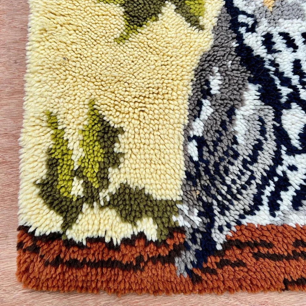 Vintage MCM 1970s Latch Hook Owl Rug or Wall Decor